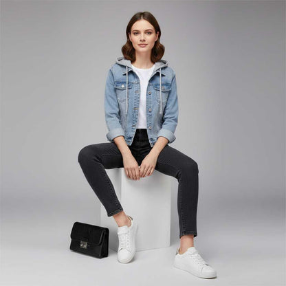 Giubbotto Denim Donna con Cappuccio Removibile | Giacca Casual