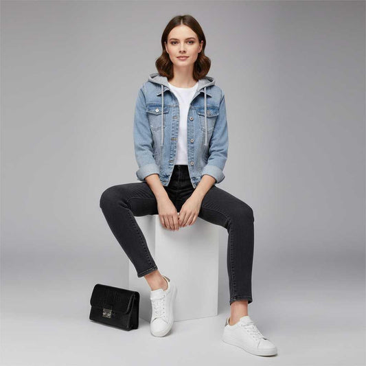 Giubbotto Denim Donna con Cappuccio Removibile | Giacca Casual