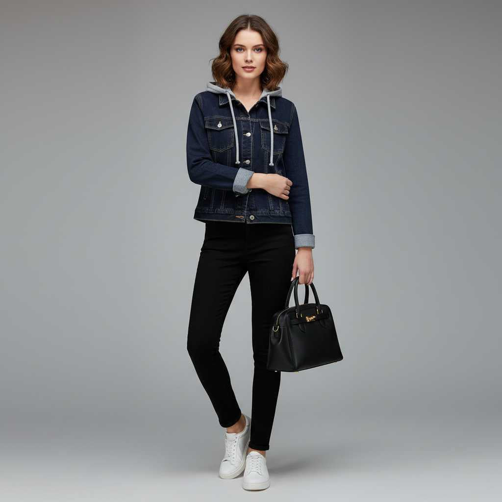 Giubbotto Denim Donna con Cappuccio Removibile | Giacca Casual