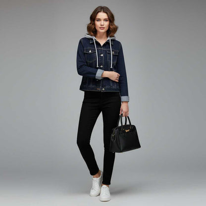 Giubbotto Denim Donna con Cappuccio Removibile | Giacca Casual